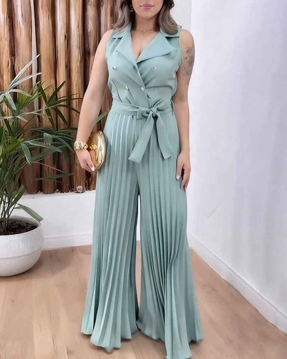 Elegant Tailored Wide-Leg Jumpsuit with Pockets & Adjustable Straps - Jamota