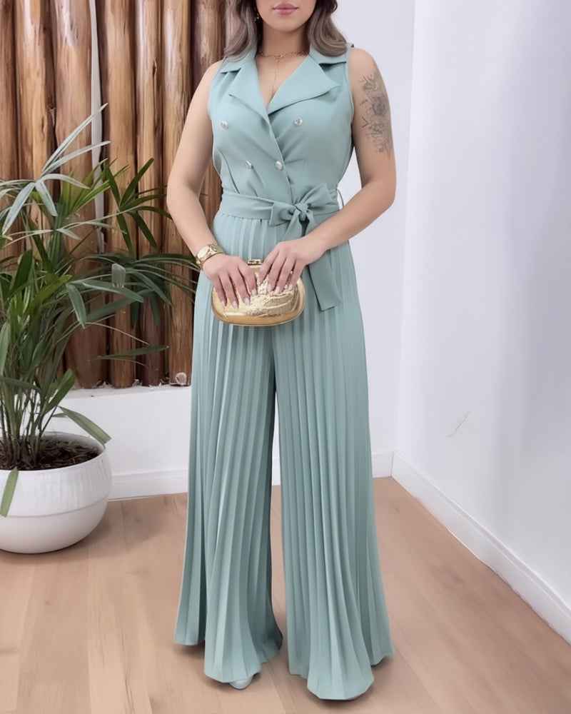 Elegant Tailored Wide-Leg Jumpsuit with Pockets & Adjustable Straps - Jamota