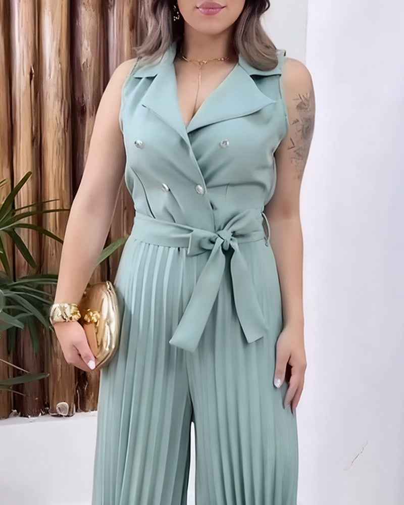 Elegant Tailored Wide-Leg Jumpsuit with Pockets & Adjustable Straps - Jamota