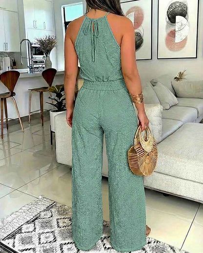 Elegant Textured Two-Piece Vacation Set with Adjustable Waist & Pocket - Jamota