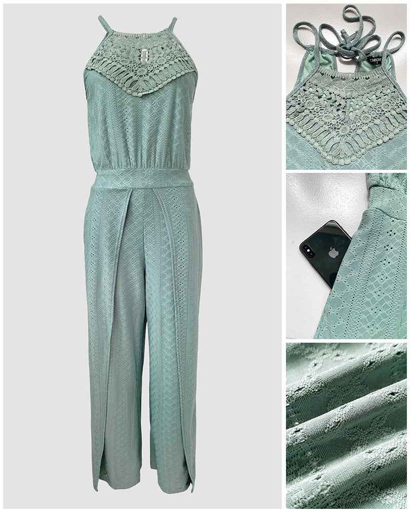 Elegant Textured Two-Piece Vacation Set with Adjustable Waist & Pocket - Jamota