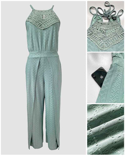 Elegant Textured Two-Piece Vacation Set with Adjustable Waist & Pocket - Jamota