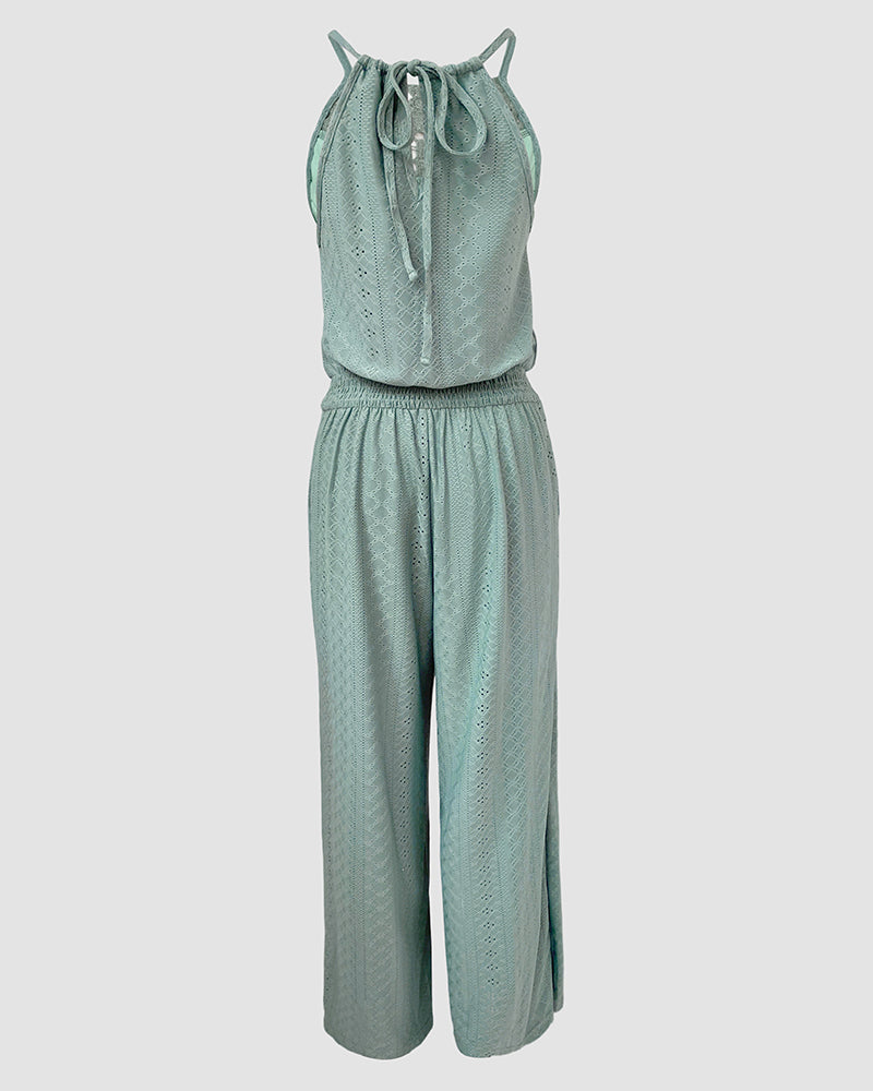 Elegant Textured Two-Piece Vacation Set with Adjustable Waist & Pocket - Jamota