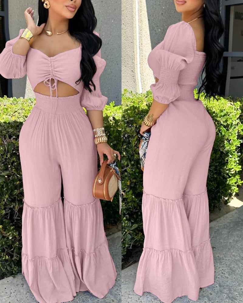 Elegant Wide-Leg Jumpsuit for Women with Pockets & Adjustable Straps - Jamota