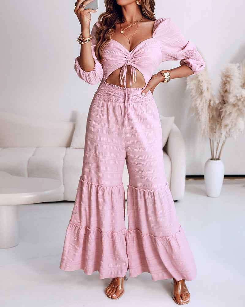 Elegant Wide-Leg Jumpsuit for Women with Pockets & Adjustable Straps - Jamota