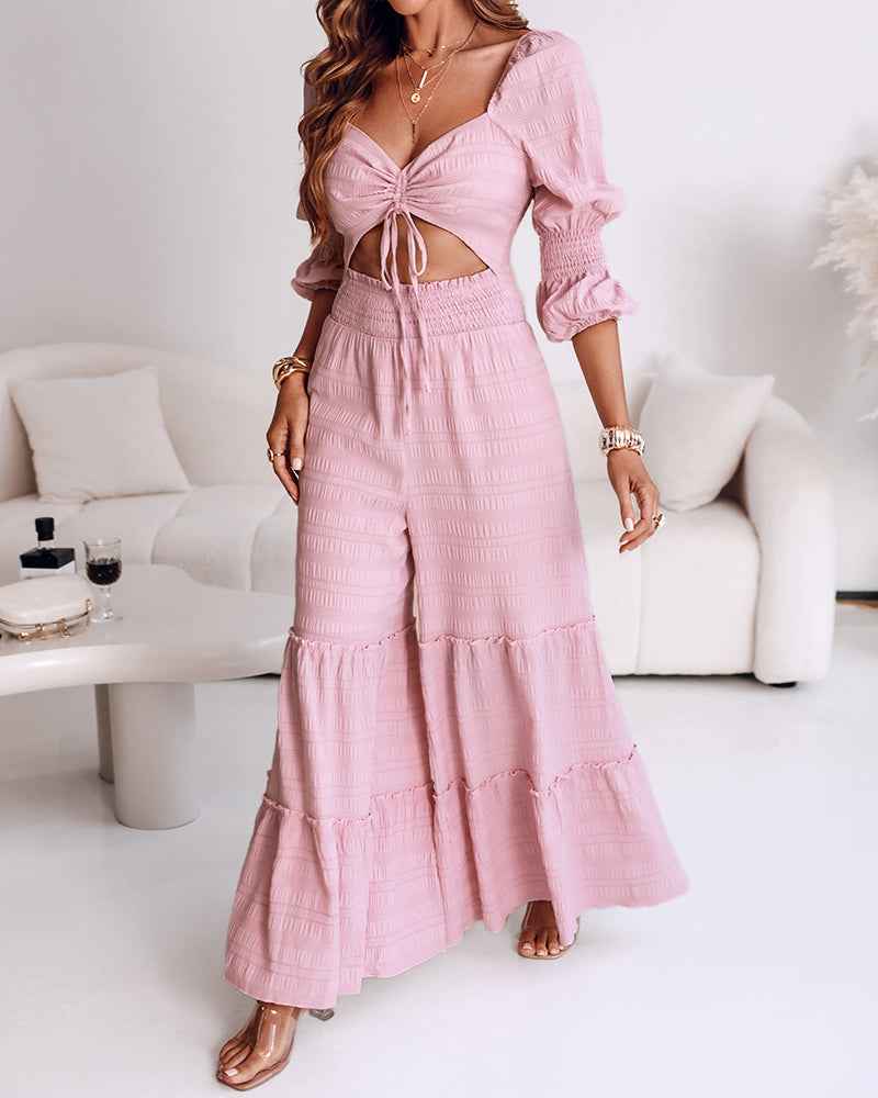 Elegant Wide-Leg Jumpsuit for Women with Pockets & Adjustable Straps - Jamota