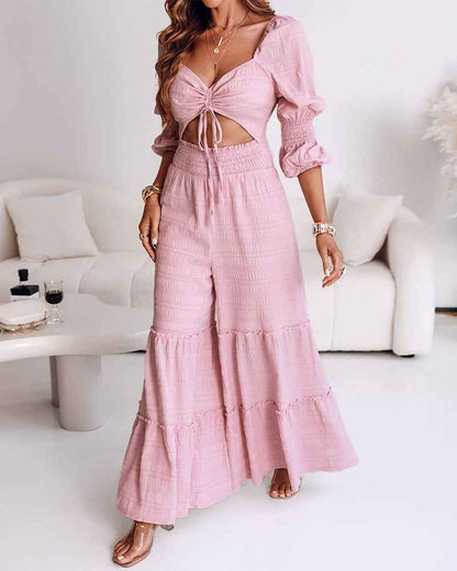 Elegant Wide-Leg Jumpsuit for Women with Pockets & Adjustable Straps - Jamota