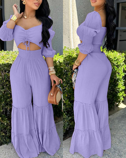 Elegant Wide-Leg Jumpsuit for Women with Pockets & Adjustable Straps - Jamota