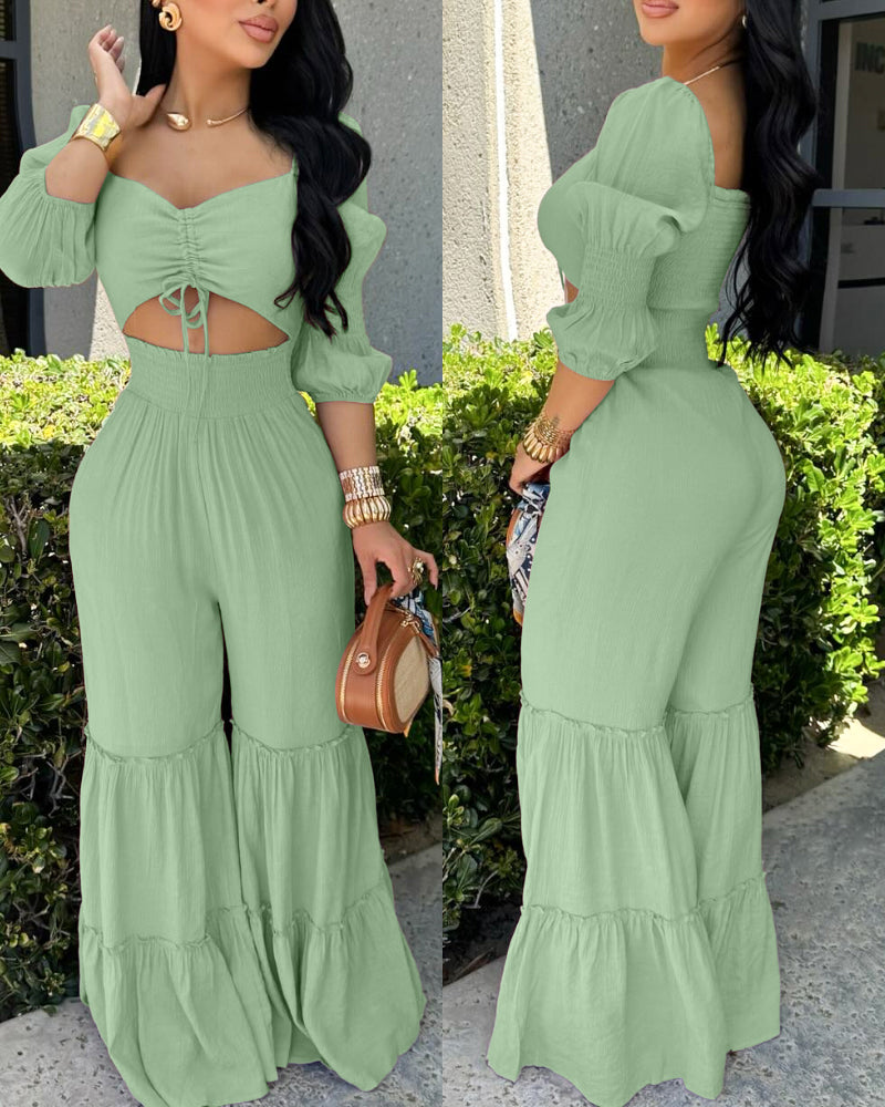 Elegant Wide-Leg Jumpsuit for Women with Pockets & Adjustable Straps - Jamota