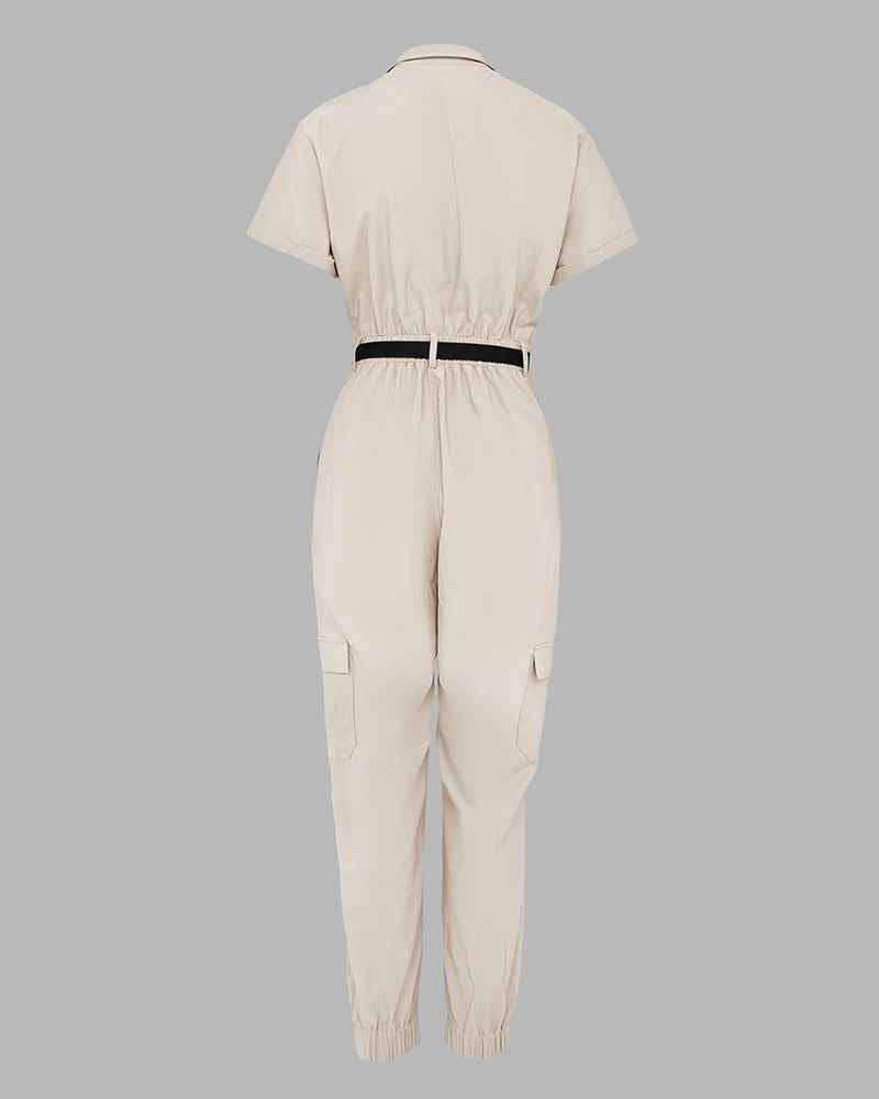 Chic Casual Short Jumpsuit for Women with Pockets & Adjustable Straps