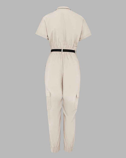 Chic Casual Short Jumpsuit for Women with Pockets & Adjustable Straps