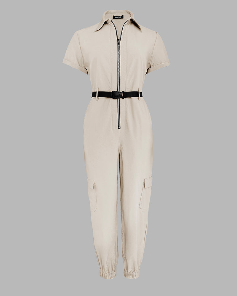 Chic Casual Short Jumpsuit for Women with Pockets & Adjustable Straps