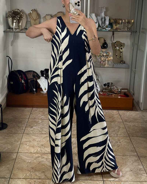 Stylish Tropical Print Jumpsuit for Women | Comfortable & Versatile - Jamota