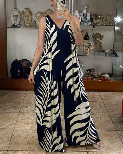 Stylish Tropical Print Jumpsuit for Women | Comfortable & Versatile - Jamota