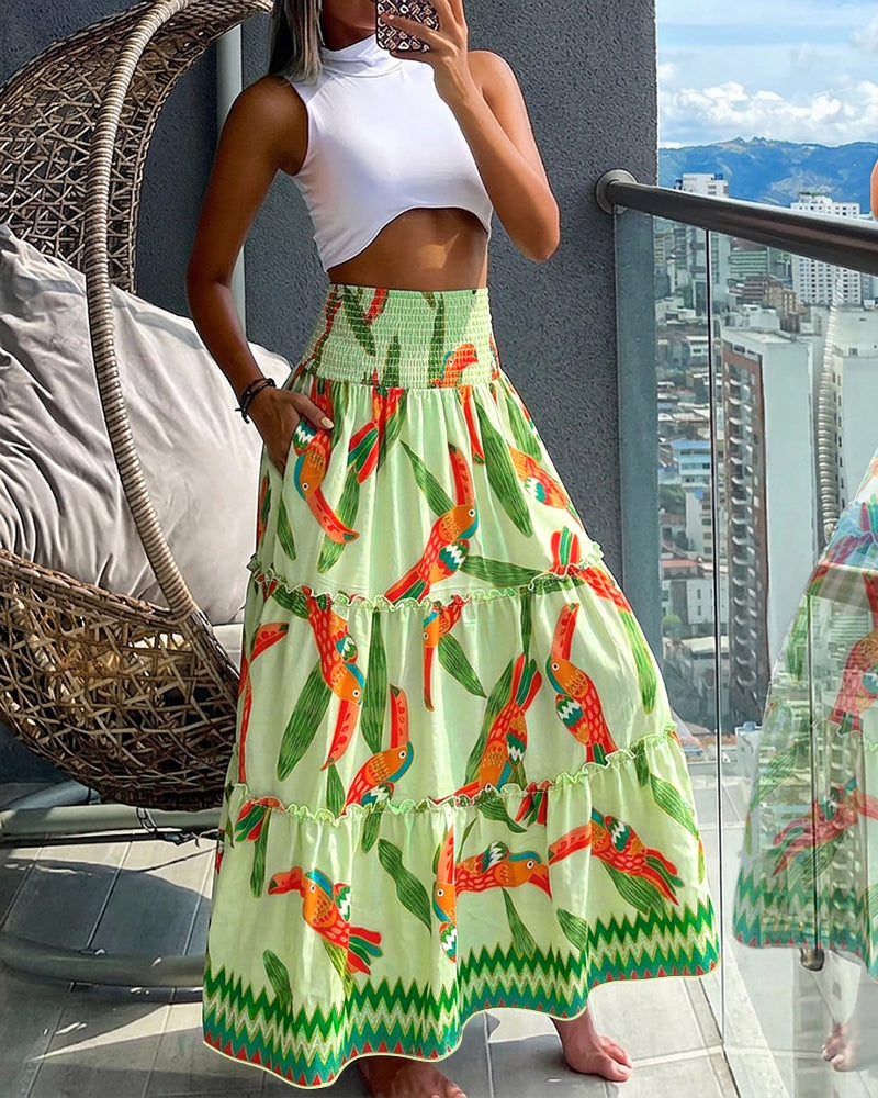Vibrant Tropical Maxi Skirt for Women | Lightweight & Breathable Fabri
