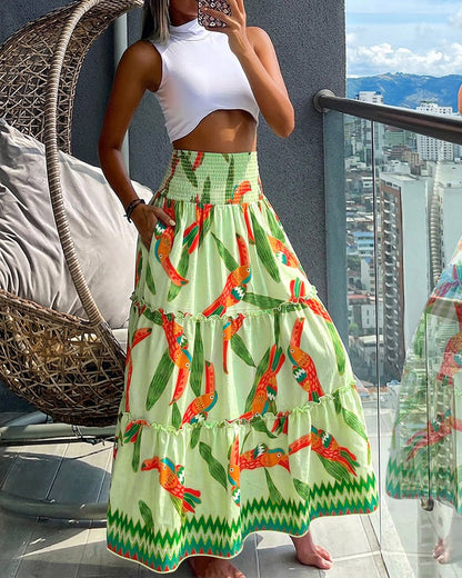 Vibrant Tropical Maxi Skirt for Women | Lightweight & Breathable Fabri