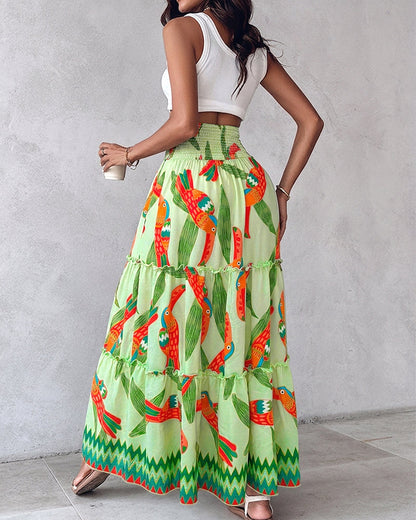 Vibrant Tropical Maxi Skirt for Women | Lightweight & Breathable Fabri