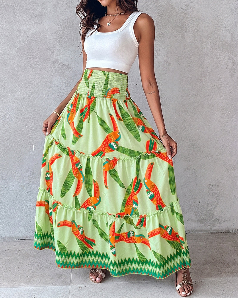 Vibrant Tropical Maxi Skirt for Women | Lightweight & Breathable Fabri