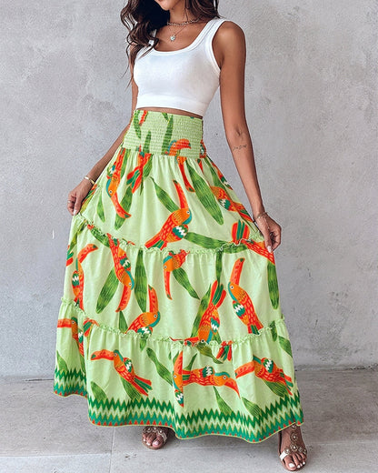 Vibrant Tropical Maxi Skirt for Women | Lightweight & Breathable Fabri