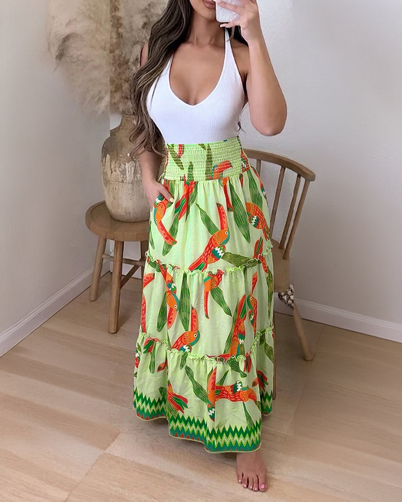 Vibrant Tropical Maxi Skirt for Women | Lightweight & Breathable Fabri