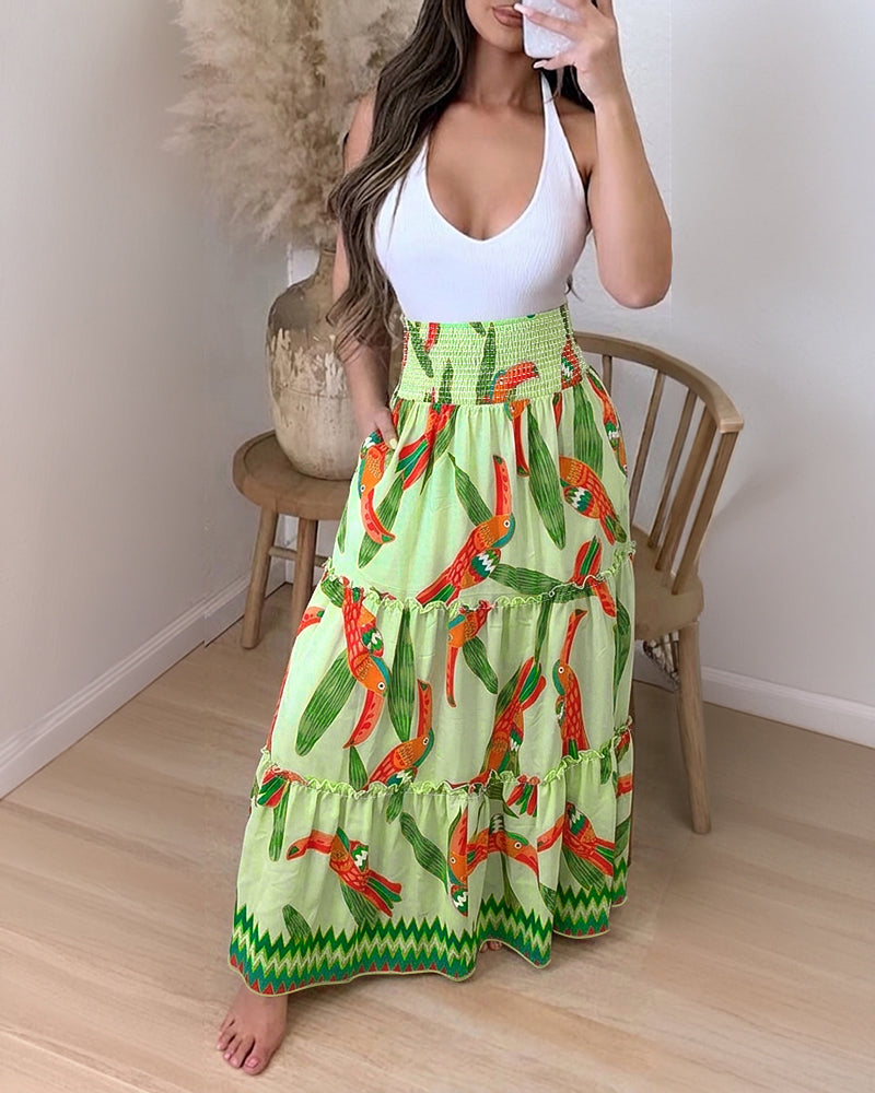 Vibrant Tropical Maxi Skirt for Women | Lightweight & Breathable Fabri