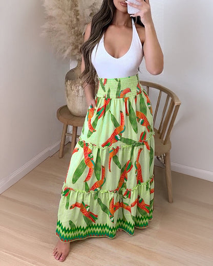 Vibrant Tropical Maxi Skirt for Women | Lightweight & Breathable Fabri