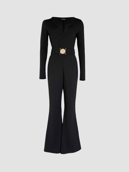 Stylish Slim Fit Flared Jumpsuit with Pockets and Adjustable Straps by Jamota One-Pieces Jumpsuits