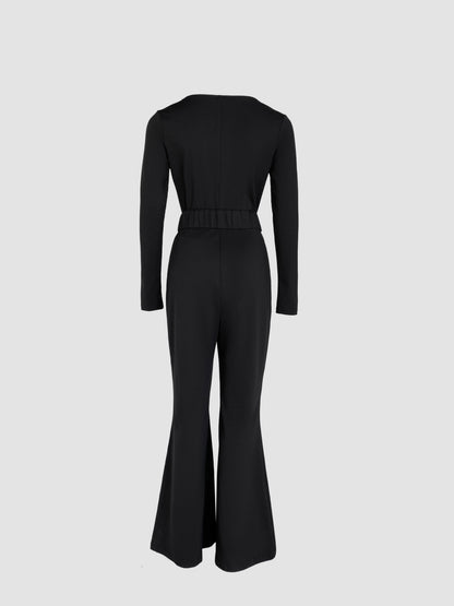 Stylish Slim Fit Flared Jumpsuit with Pockets and Adjustable Straps by Jamota One-Pieces Jumpsuits