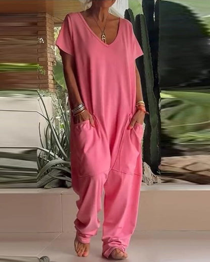 Cozy Casual Jumpsuit for Women with Adjustable Straps and Pockets