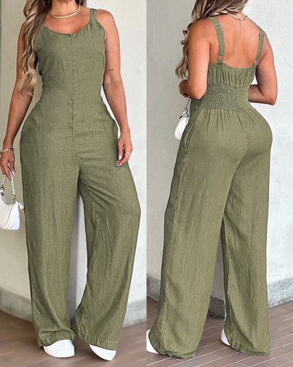 Stylish Comfortable Denim Jumpsuit with Adjustable Straps and Pockets - Jamota
