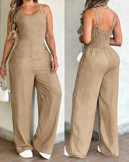 Stylish Comfortable Denim Jumpsuit with Adjustable Straps and Pockets - Jamota