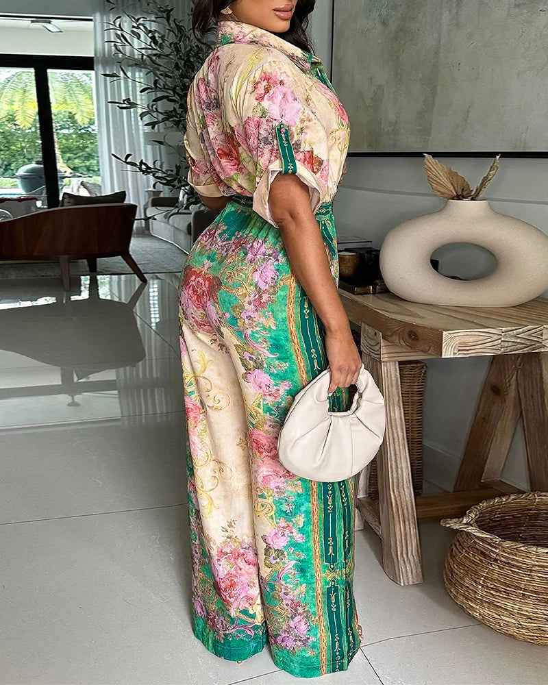 Stylish Floral Print Casual Jumpsuit with Adjustable Straps & Pockets - Jamota