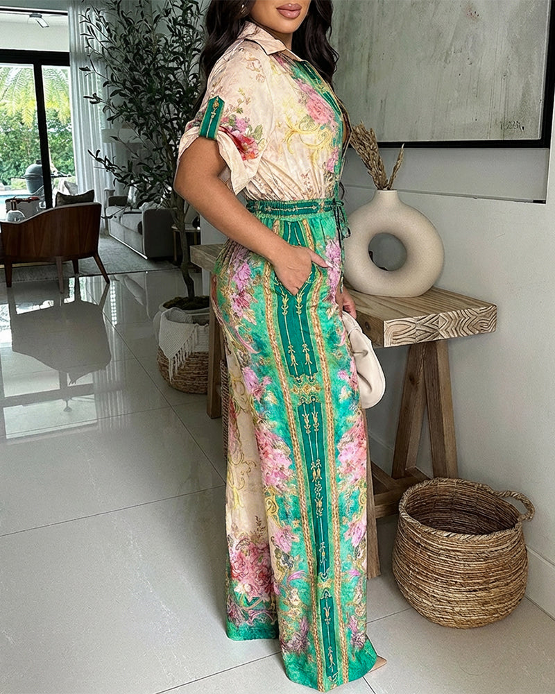 Stylish Floral Print Casual Jumpsuit with Adjustable Straps & Pockets - Jamota
