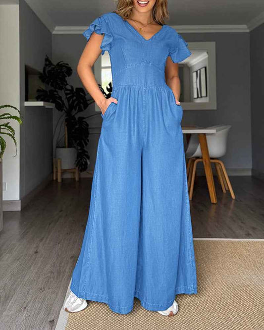 Chic Casual Wide-Leg Jumpsuit with Adjustable Straps & Pockets - Jamota