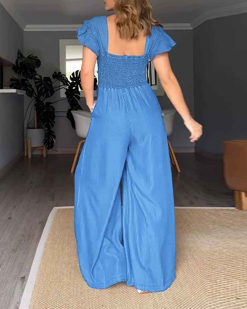 Chic Casual Wide-Leg Jumpsuit with Adjustable Straps & Pockets - Jamota