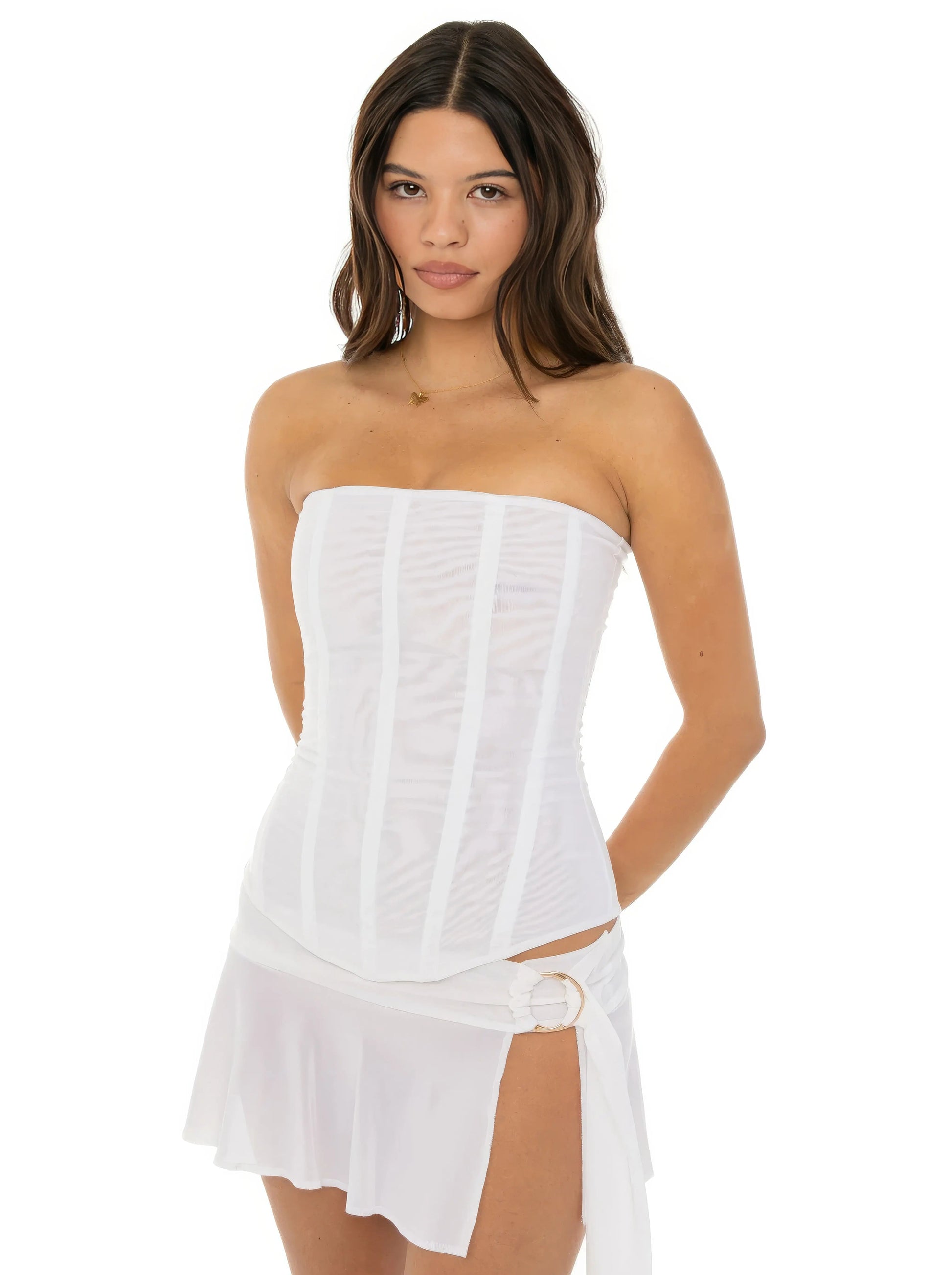 Elegant Sculpted Corset Top with Adjustable Straps and Boning Support - Jamota