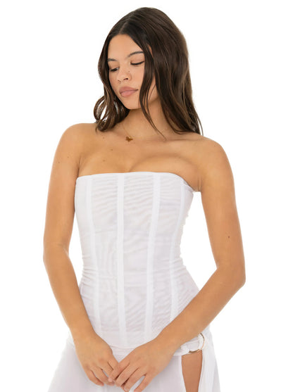 Elegant Sculpted Corset Top with Adjustable Straps and Boning Support - Jamota