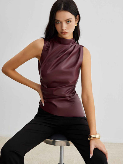 Chic Structured Faux Leather Tank Top with Elegant Design & Comfortabl - Jamota