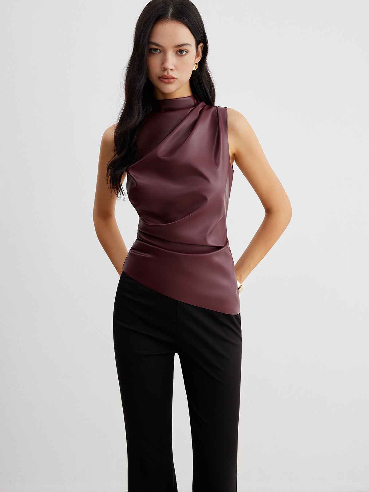 Chic Structured Faux Leather Tank Top with Elegant Design & Comfortabl - Jamota