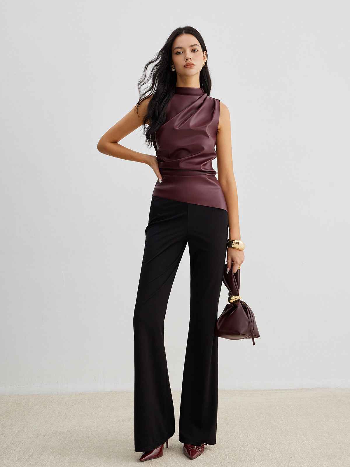 Chic Structured Faux Leather Tank Top with Elegant Design & Comfortabl - Jamota