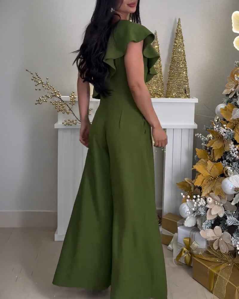 Violet Stylish Wide-Leg Jumpsuit with Pockets and Adjustable Straps - Jamota