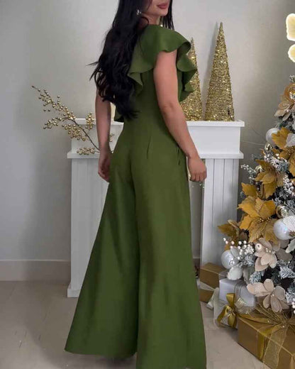Violet Stylish Wide-Leg Jumpsuit with Pockets and Adjustable Straps - Jamota