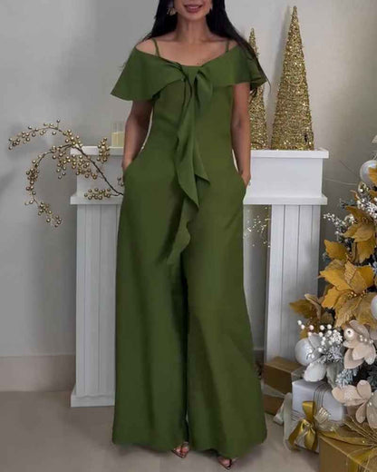Violet Stylish Wide-Leg Jumpsuit with Pockets and Adjustable Straps - Jamota