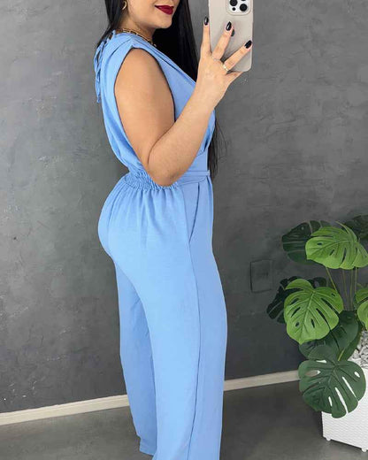 Elegant Chic Wide-Leg Jumpsuit with Pockets and Adjustable Straps - Jamota