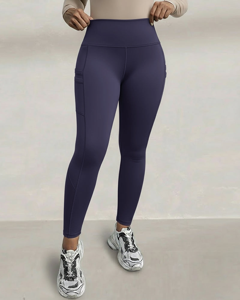 Cozy Fleece-Lined High-Waisted Leggings with Pockets for Comfort