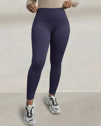 Cozy Fleece-Lined High-Waisted Leggings with Pockets for Comfort
