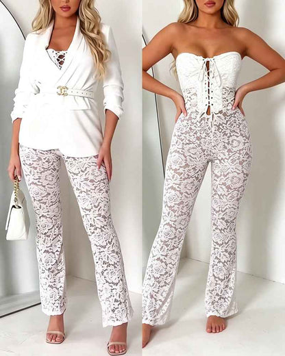 Elegant Sheer Lace Jumpsuit for Women | Stylish & Comfortable Fit - Jamota