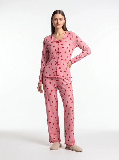 Charming Collection Women's Pajama Set with Frill Trim & Elastic Waist
