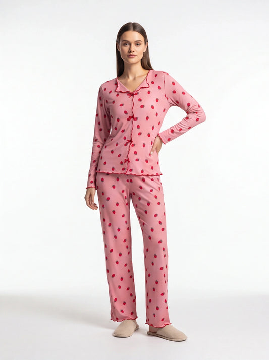 Charming Collection Women's Pajama Set with Frill Trim & Elastic Waist by Jamota Pajamas Women's Pajama Sets