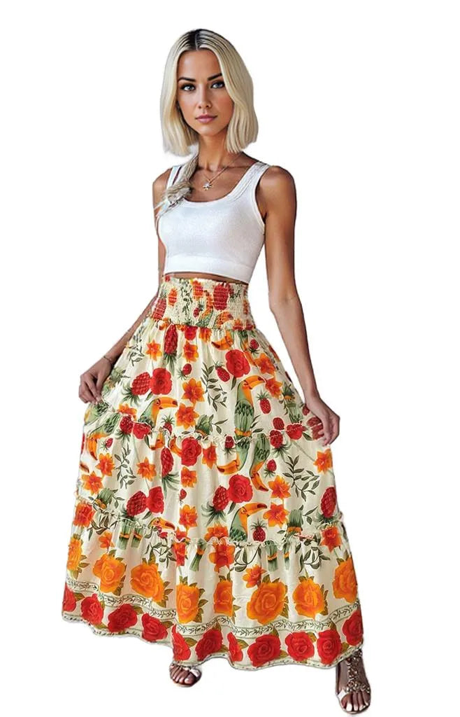 Elegant Tropical Floral Maxi Skirt | Lightweight & Breathable Fabric